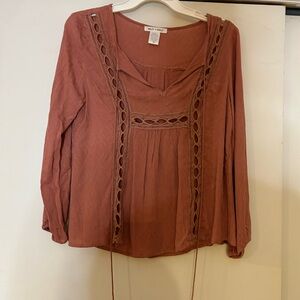 Chic Rust Blouse with Cutout Details